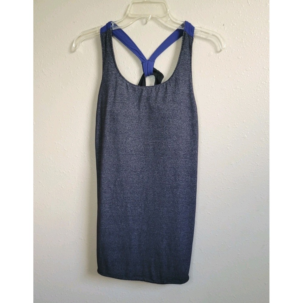 Lucy Yoga Tank Top Shelf Bra Black Blue Straps Athletic Sz M
